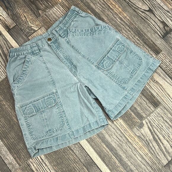 ☀️ Vintage L.L.Bean Women Cargo Shorts Tropic Weight Aqua Blue Acid Wash Sz 10 - Picture 2 of 7